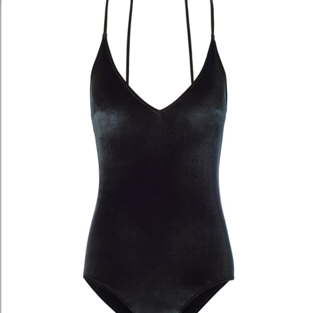 FLUER DU MAL Black Suede Velvet Tank Bodysuit